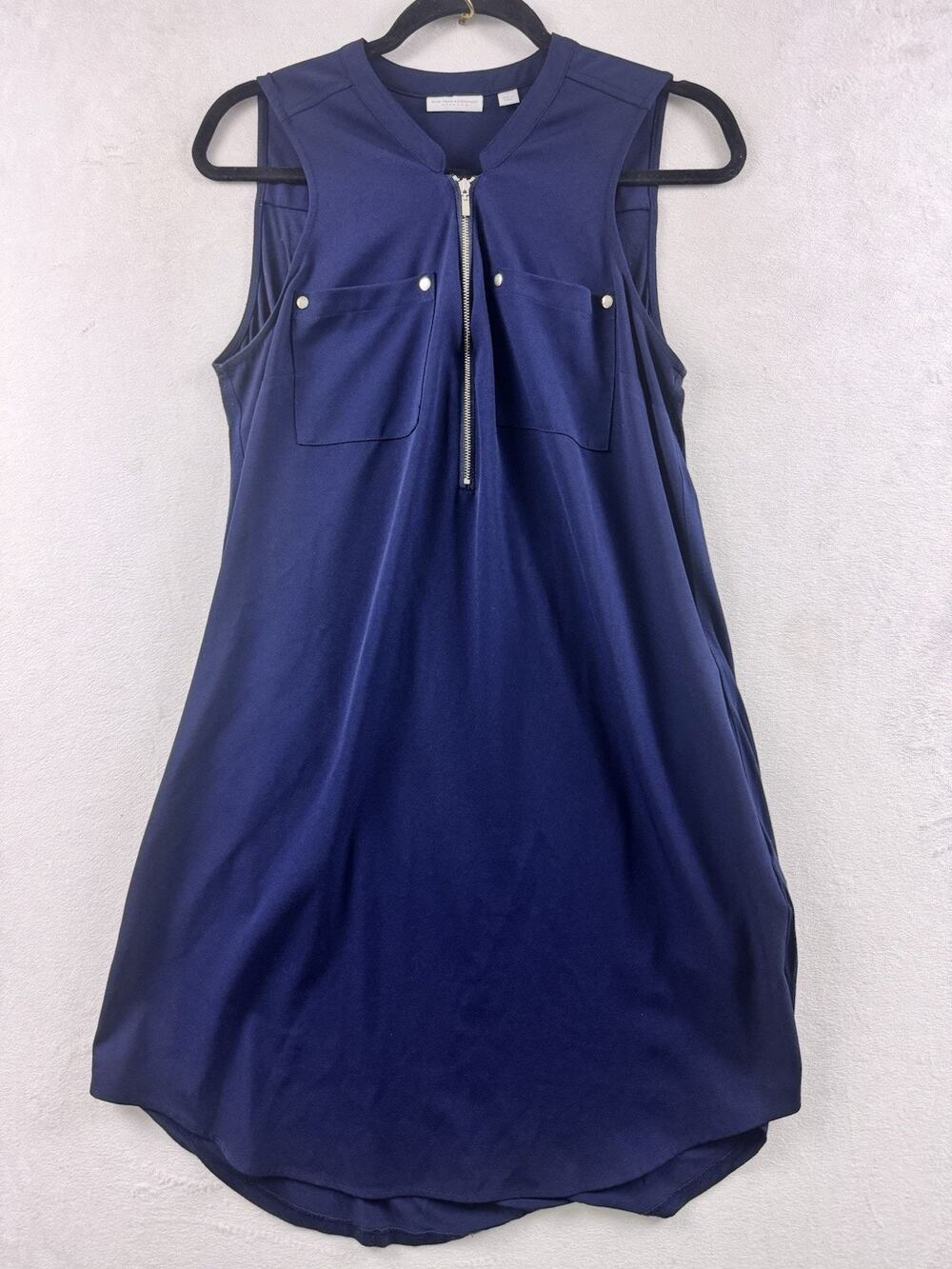 New York & Company Women’s Navy Utility Sheath Dress Silver Zip Pockets M